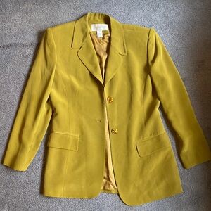 Jones NY 100% Silk Vintage Lime Green Blazer with Shoulder Pads